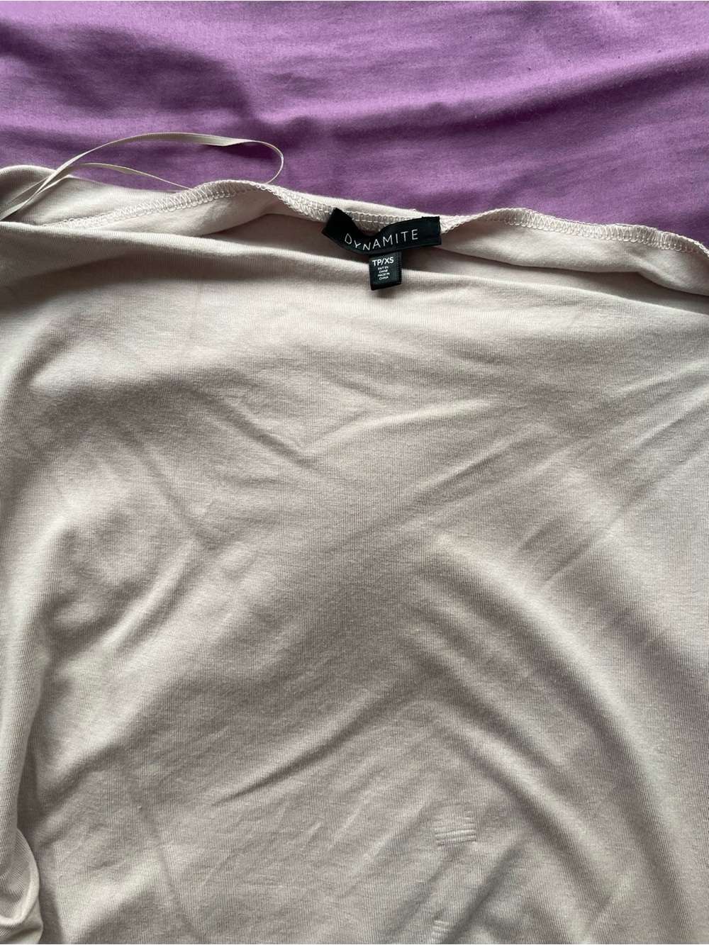 Dynamite Beige Off-the-Shoulder Ruched Sweater